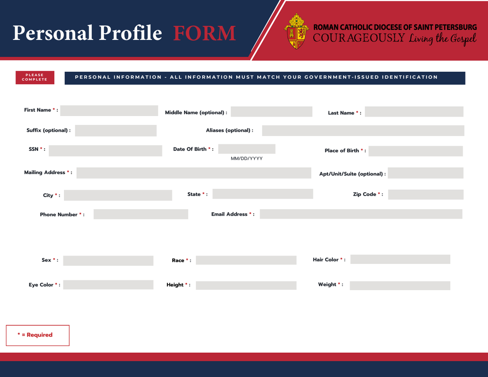 Preview of the Diocese of Saint Petersburg Personal Profile Form